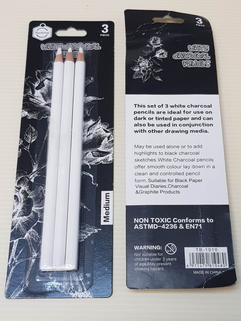 قلم فحم ابيض 3 قطعة على كارت