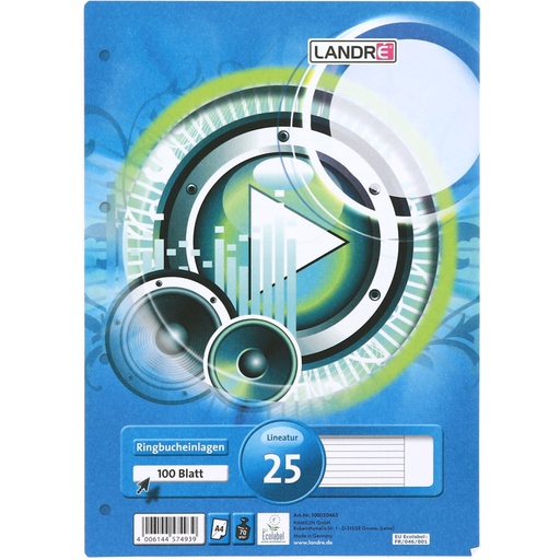 [4006144574939] غيار روزليف LANDER مسطر 100 ورقة 70 جرام A4 