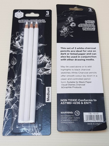 [6971479810480] قلم فحم ابيض 3 قطعة على كارت